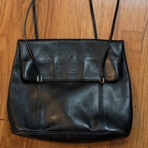 Vtg Mark Cross New York Black Leather Shoulder Bag Purse Thin Straps
